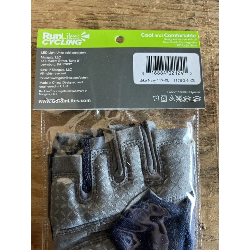 RunLites Cycling Bike Padded Fingerless Light Gloves With Battery Navy Size XL